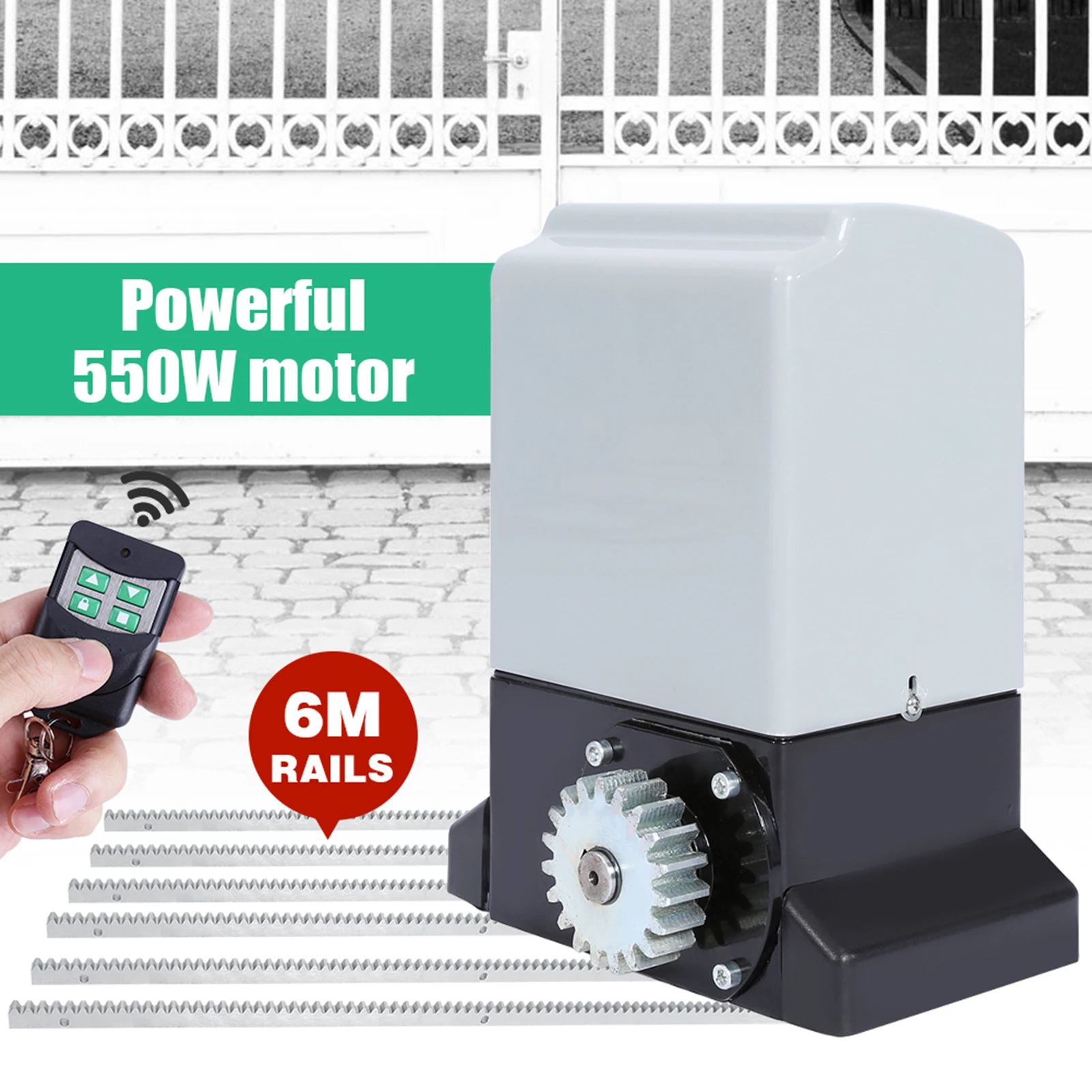 

Motor Powered Sliding Gate Opener Without Battery Gate Operator 750W Metal 2000KG Heavy Duty with 12mm Rack for Villa Gate