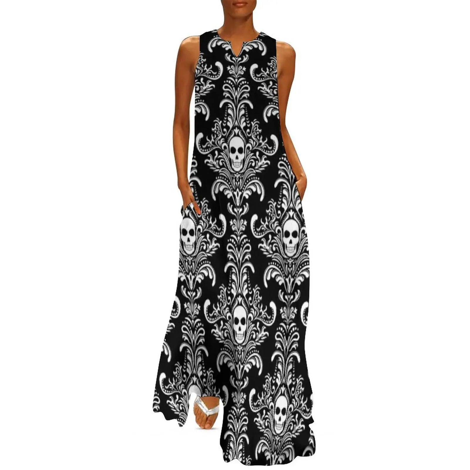 

Skulls Damask Goth Halloween Pattern Long Dress summer dresses womens 2025 Dance dresses dresses for prom for women 2025