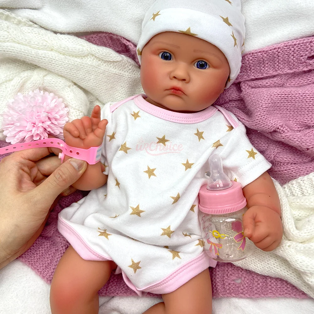 18 Zoll große, weiche Reborn-Puppe mit blauen Augen, 3D-bemalte Reborn-Puppe, lebensechte Silikon-Neugeborenenpuppe, Weihnachtsgeschenk für Mädchen