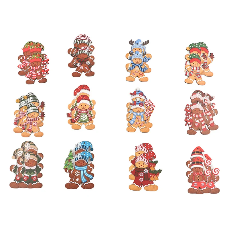 

(12 Pcs/pack) Cute Funny Kid Gift Gingerbread Christmas Man Tree Hanging Pendant Xmas Tree Decor Ornament