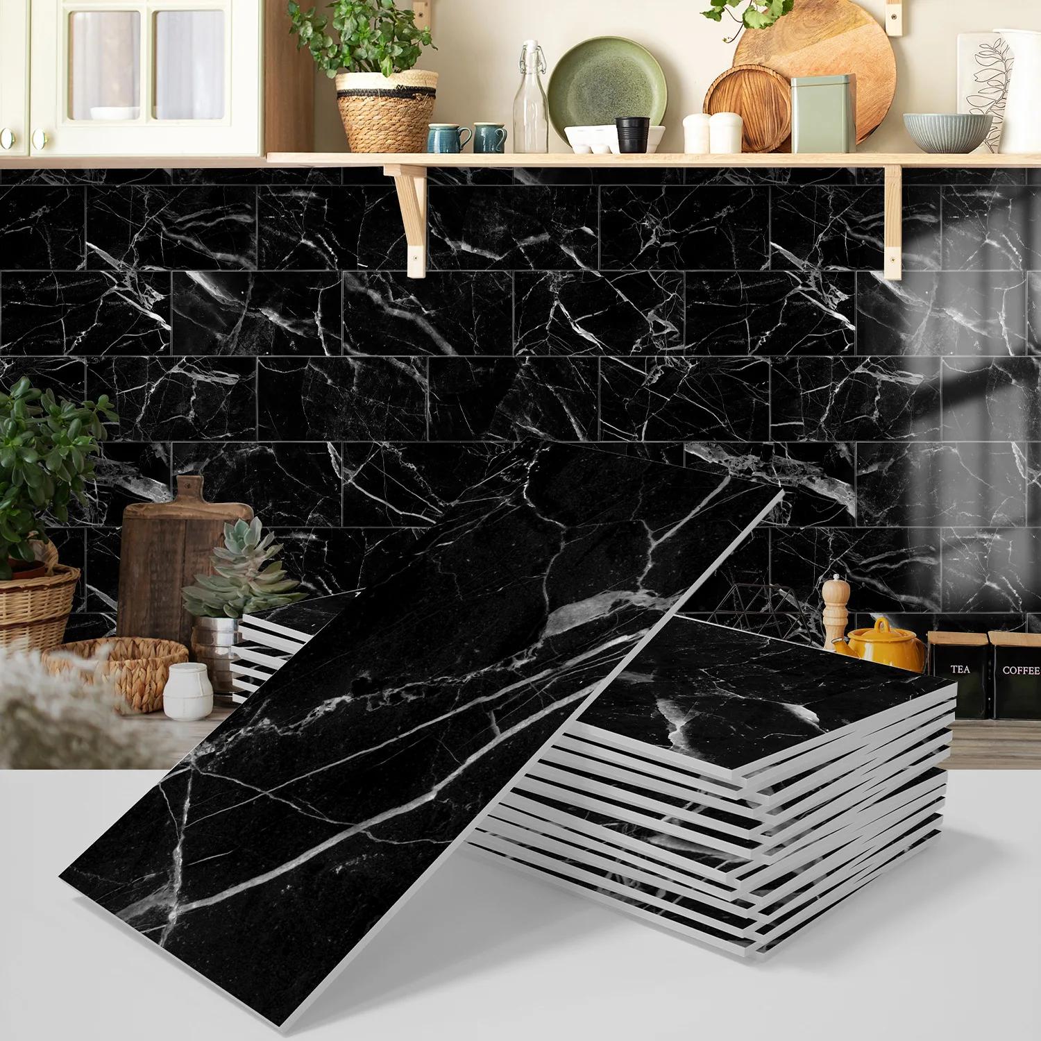 16Pcs Marble Tiles Kitchen Bathroom 3D Thickened Foam Wallpaper Self-Adhesive Waterproof Anti-Collision Soft Bag Wall Stickers