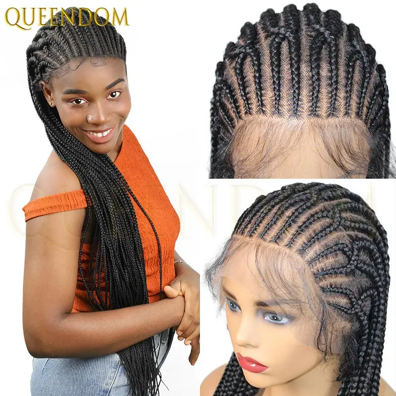 36 inch Cornrow Twisted Gevlochten Pruiken Godin Box Braid Faux Locs Pruik Synthetische Full Lace Front Vlechten Pruik voor Zwarte vrouwen