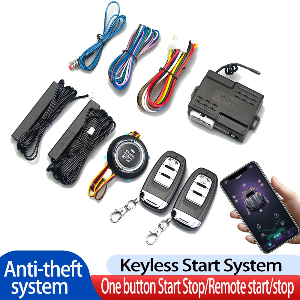 

Universal Car Push Button Start Stop Keyless Entry Starter System Cell Phone Bluetooth APP PKE Remote Control Ignition Car Alarm