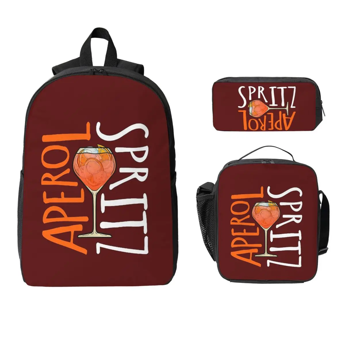 

APEROL SPRITZ 3 Backpack Student Boys Girls BookBag School Bag Computer Shoulder Bags 3ps Insulated Lunch Bag Pencil Case
