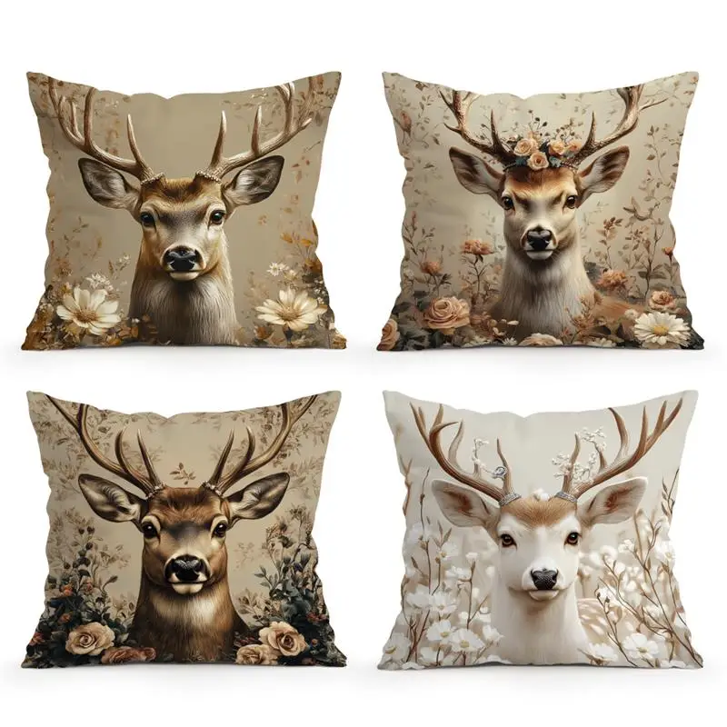 Pillow Cases Anime Pillow Cases 45x45 Home Decor Deer with Flowers Floral Pattern Pillow Cover Pattern Cushion Cover Suitable