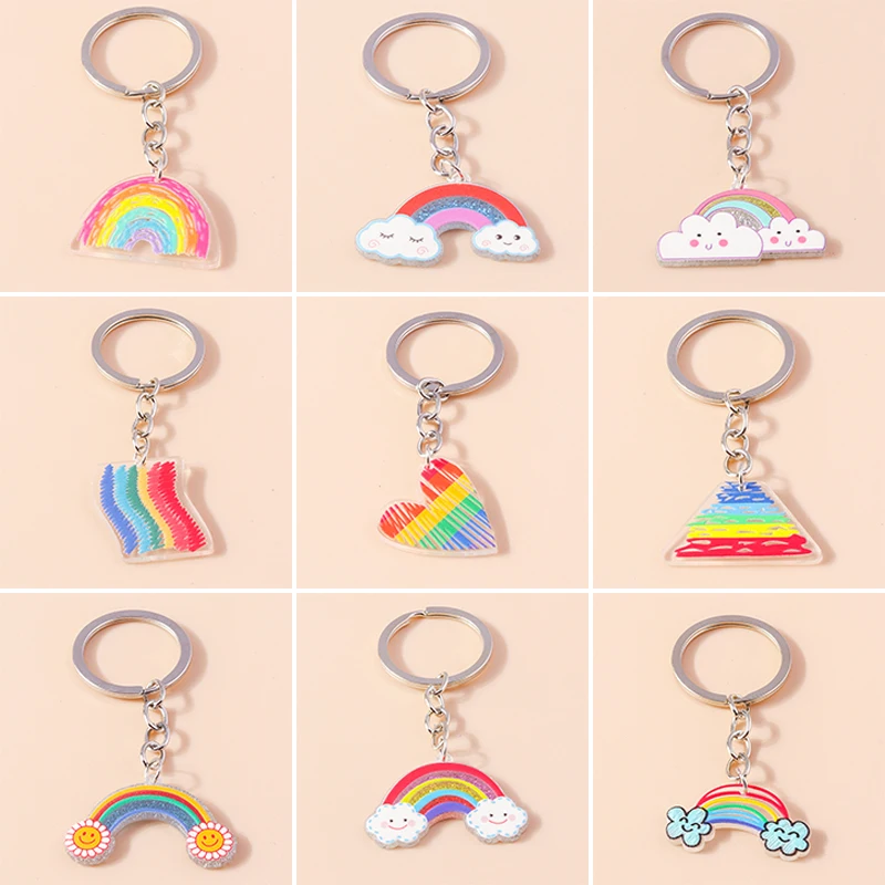 Cartoon Smile Rainbow Keychain Resin Key Rings Gifts for Women Men Car Key Chain Jewelry Bag Accessories