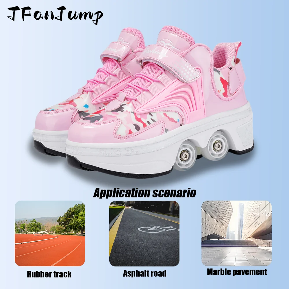 Zapatos de patinaje de doble uso de 4 ruedas, zapatillas informales con ruedas de doble fila para hombre, zapatillas deportivas para caminar y