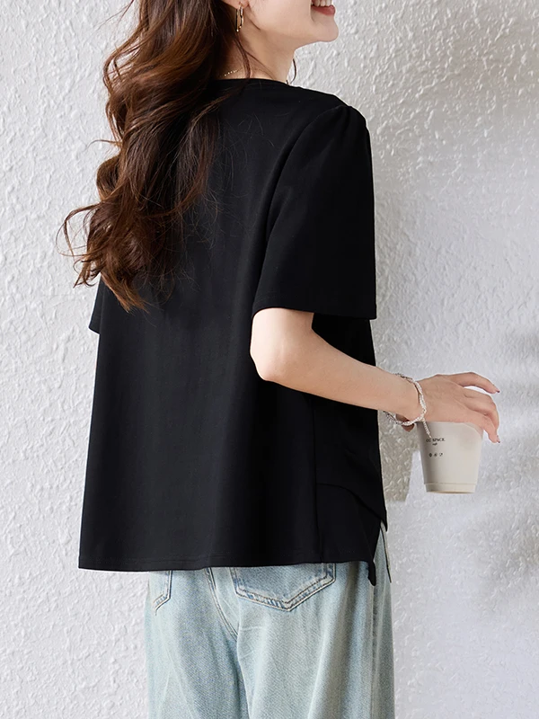 

Slimming Effect Large Size Faionable T-irt Women's Summer New Sle Casual Loose Fit ort Sve round Ne Top