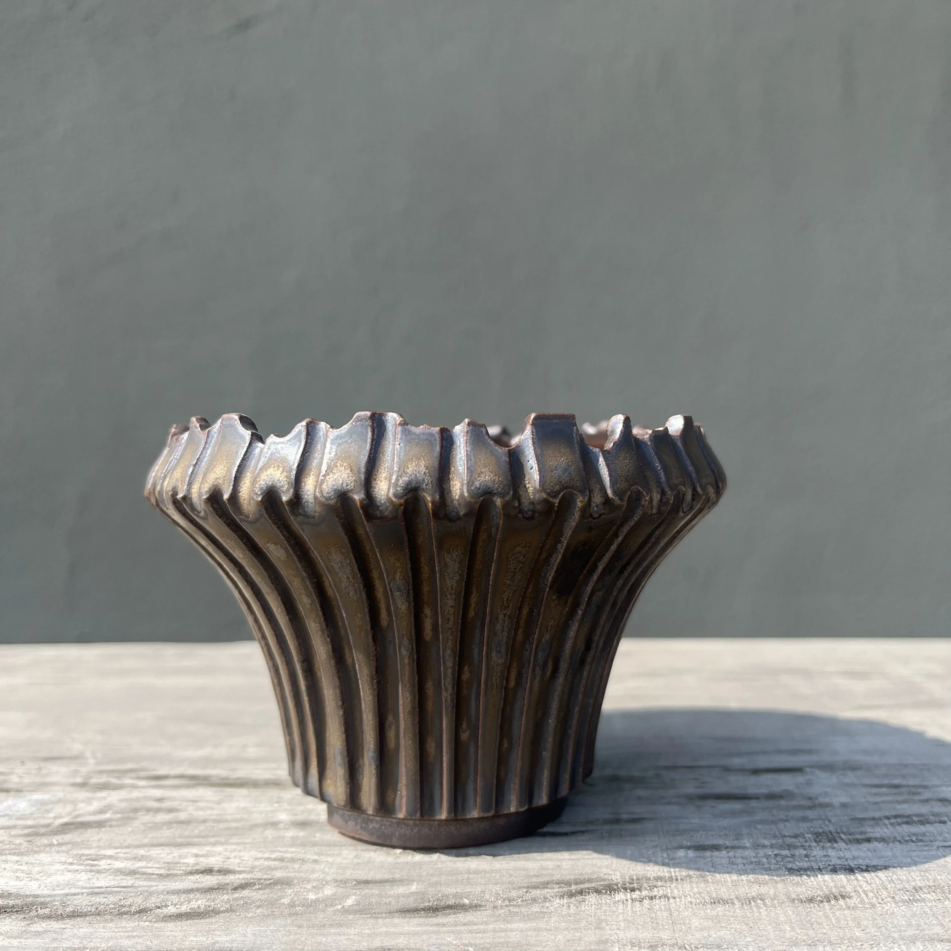 Black Hand-Made Porcelain Flowerpot, Vase, Bonsai Plant, Black
