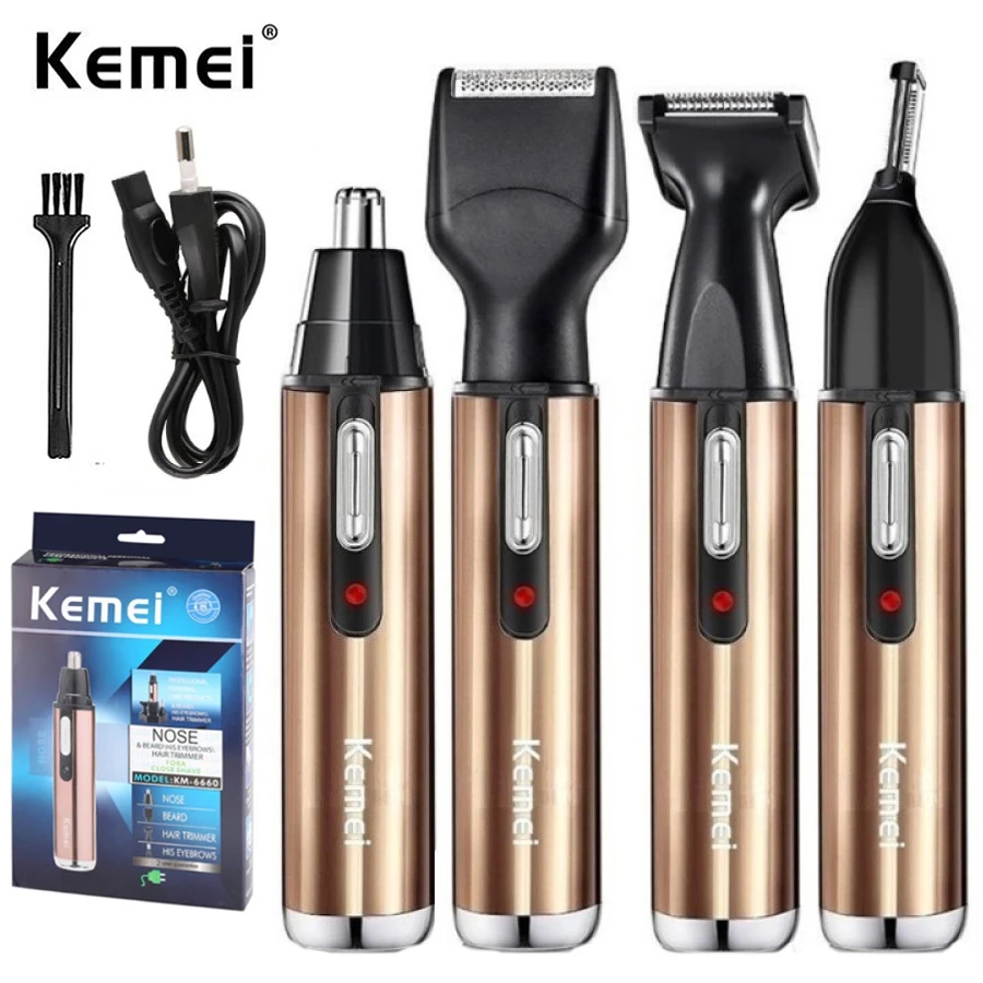 KM-6660 4in1 rechargeable nose trimmer beard trimer for men&women grooming face eyebrow nose hair trimmer for nose and ear