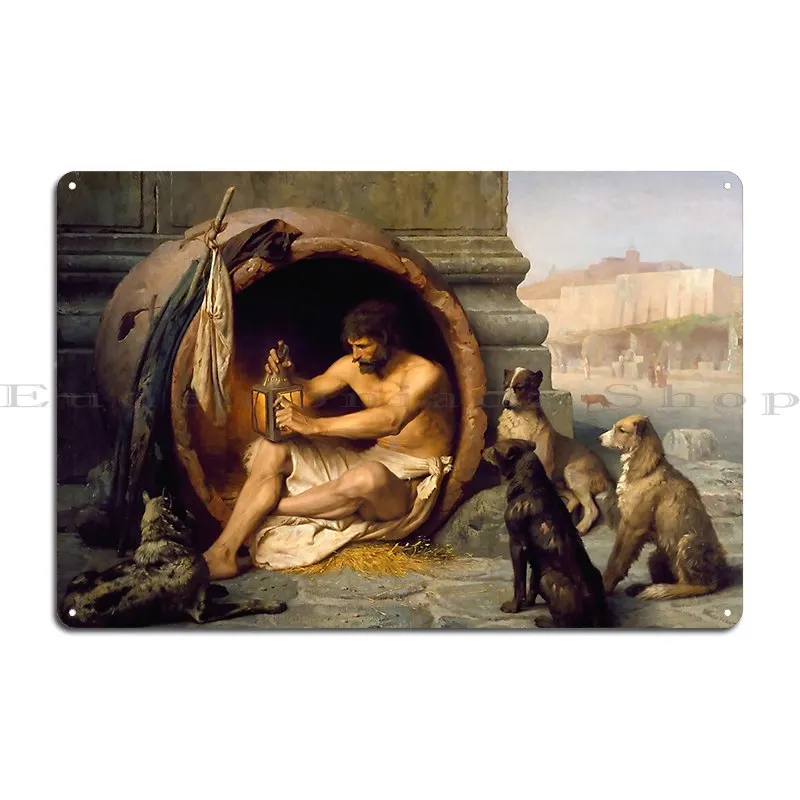 Diogenes The Cynical Philosopher And His Dogs Metal Sign Pub Retro Personalized Bar Garage Tin Sign Poster