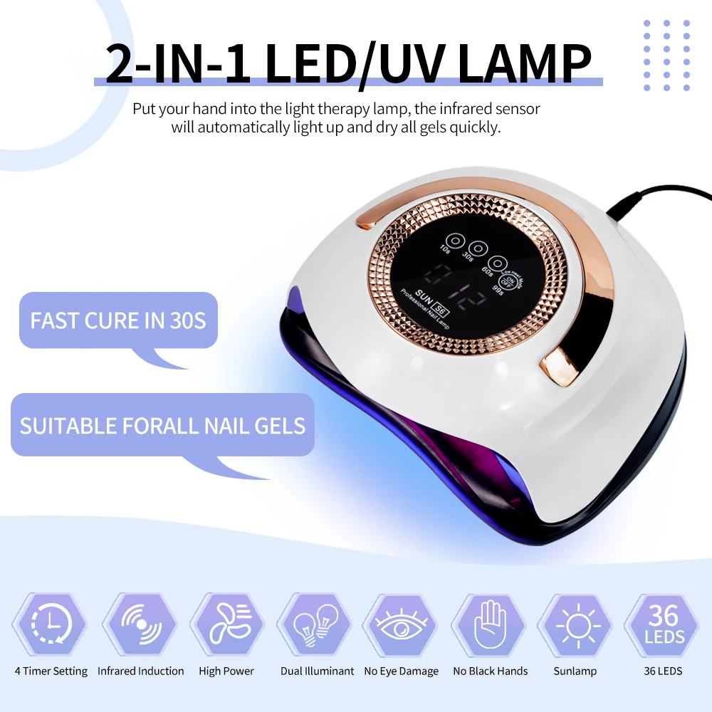 S6 36 الخرز الأشعة فوق البنفسجية LED مسمار مصباح المهنية ضوء مجفف لمصابيح علاج الأظافر مع شاشة كبيرة تعمل باللمس هلام البولندية تجفيف أضواء
