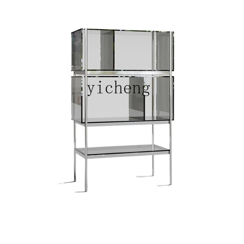 Tqh Storage Rack Floor Simple Translucent Sofa Side Cabinet Multi-Layer Storage Stainless Steel Bookshelf