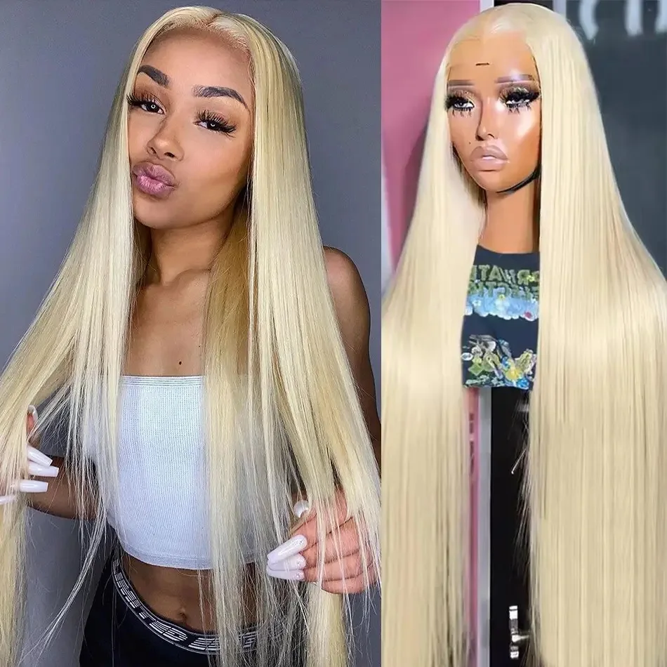 613 Honey Blonde Straight 13x4 Lace Frontal Synthetic Wig, Pre-Plucked Baby Hair