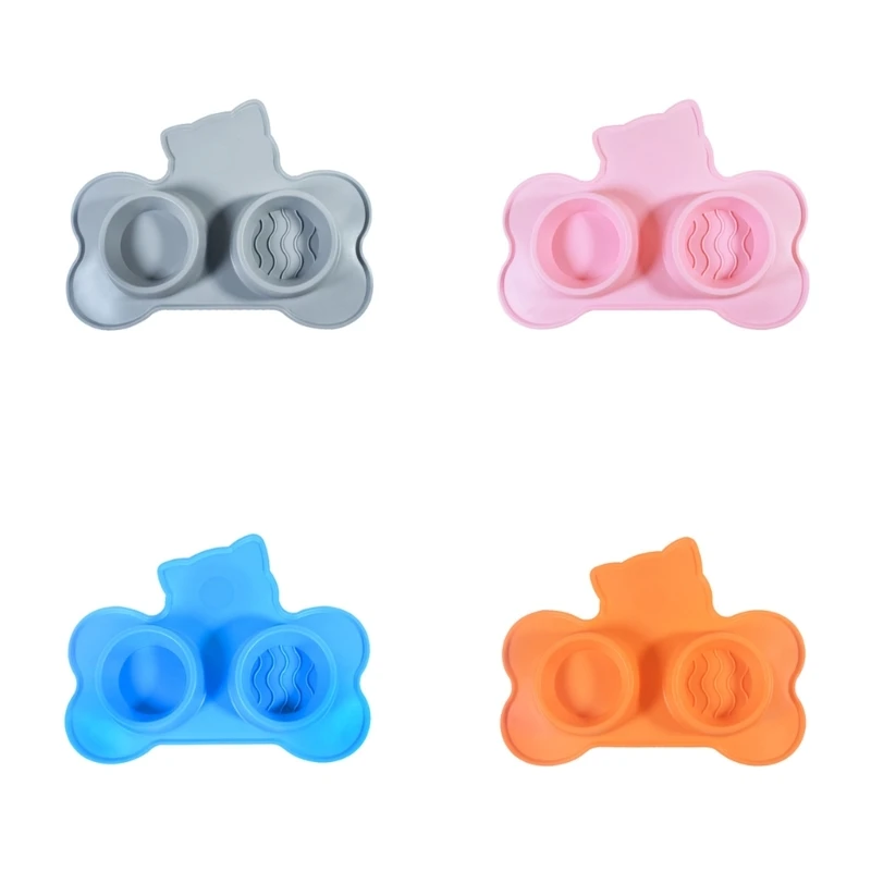 

Dog Double Bowl 2 in 1 Feeders Water Bowl Silicone Double Bowl for Dry and Wet Boredom Anxiety Reducers