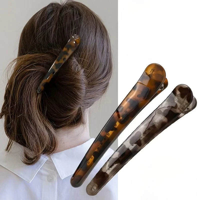 

2pcs/set Acrylic Leopard Print Hair Side Clips Duckbill Edge Clips Non-Slip Grip for Back Head Styling Korean Fashion Hairpins
