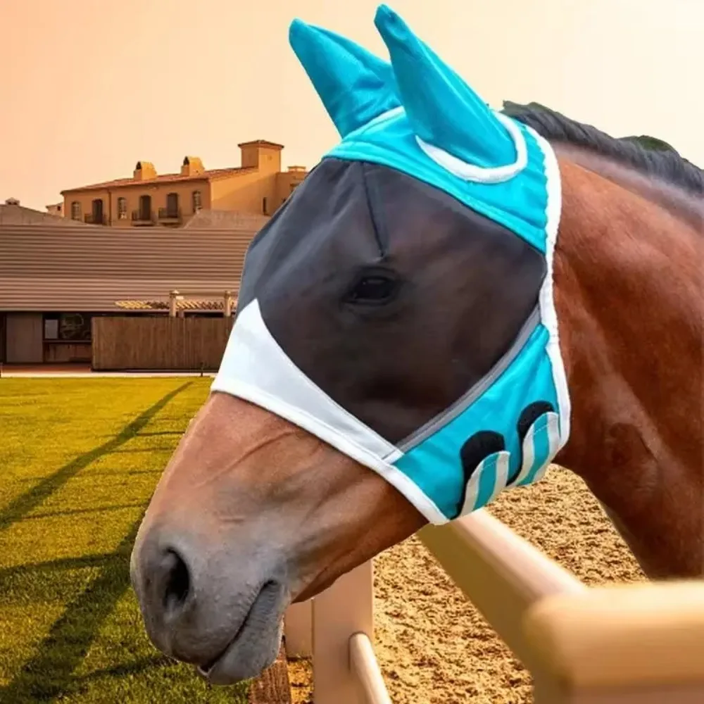 High Quality Professional Horse Fly Mask Breathable Comfortable Anti-Flyworms Mask Mesh Adjustable Horse Face Cover Stable Use