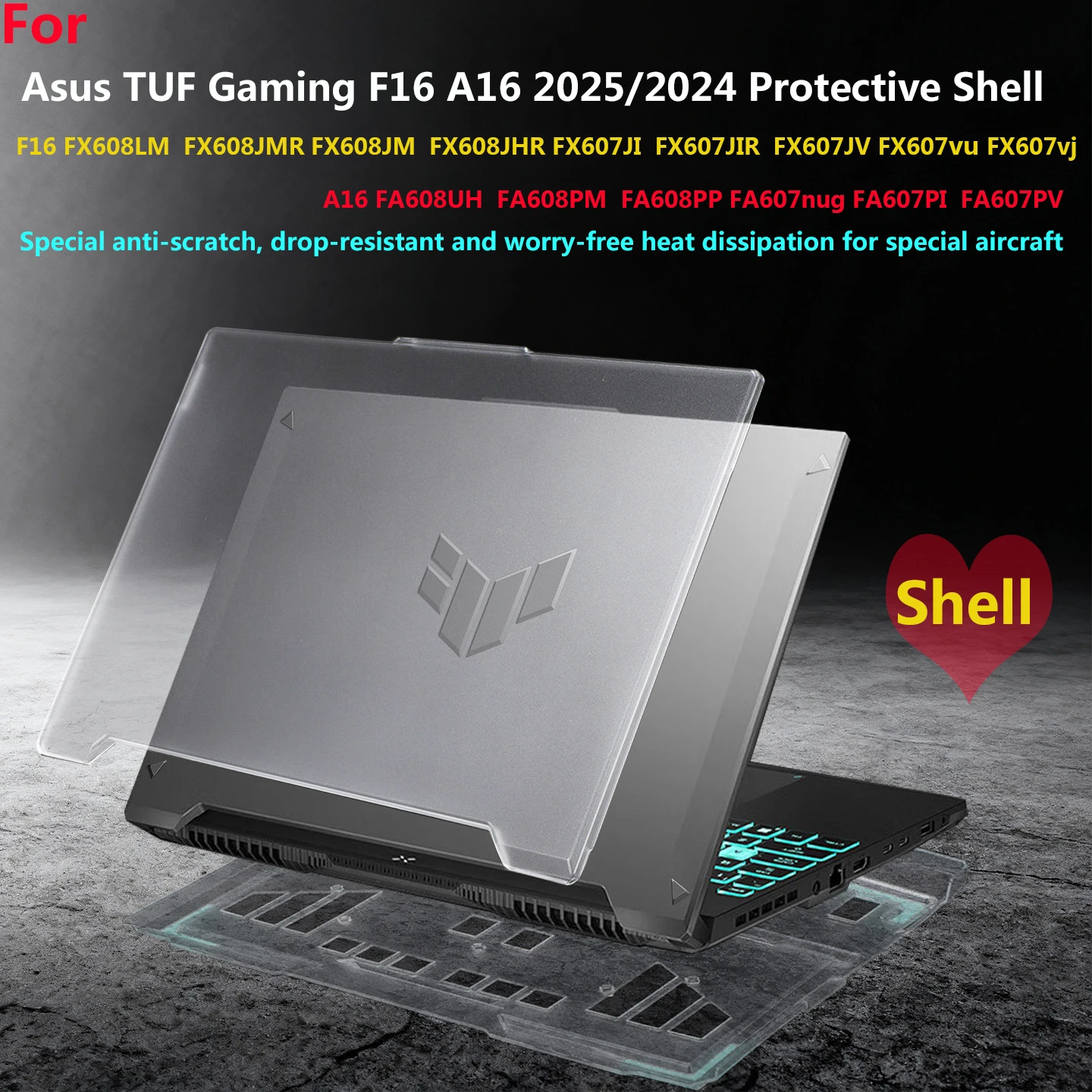 For ASUS TUF Gaming A16 F16 2025 2024 anti-fall protective shell 16inch notebook FA607 all-inclusive FX607 FX608 protective case