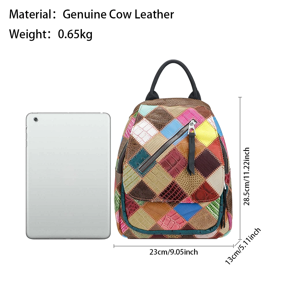 Royal Bagger Retro Colorful Backpacks for Women, Genuine Leather Shoulder Bag, Large Capacity Handbag 1865