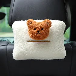 Cute Cartoon Bear Car Tissue Box Hanging Napkin Holder Bag for Car Back Seat Headrest Armrest Paper Organizer Plush Storage