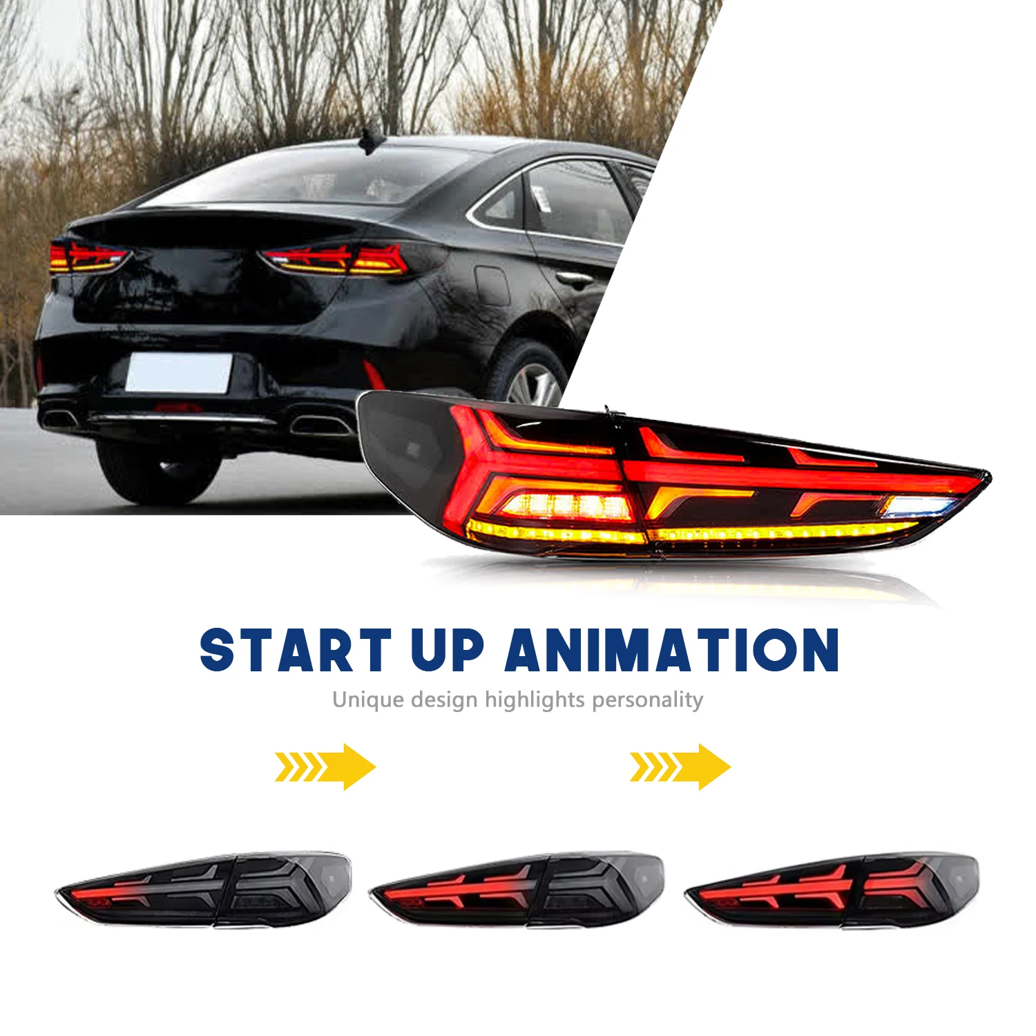 HCMOTIONZ مجموعة مصابيح خلفية LED لشركة هيونداي سوناتا 2017-2019 DRL ملحقات المصابيح الخلفية للسيارة أضواء خلفية الولايات المتحدة الشحنة #4