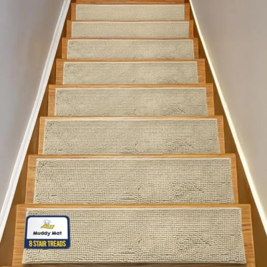 

® Pack of - Soft Chenille Stair Treads Non-Slip Reusable, Super Absorbent Stair Treads for Wooden Steps, Tile and Marble Floor,