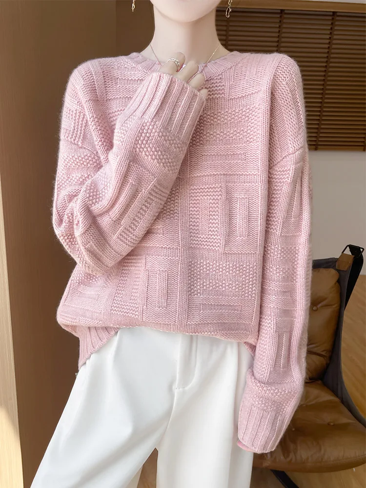 

Autumn Winter Sweater Pullover Elegant Womens 100% Merino Wool Sweater O Neck Female Long Sleeve Pullover Clothes Sweet Knitwear