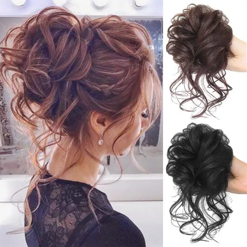 Synthetic Elegant Messy Curly Elastic Rubber Band Hair Bun Fluffy Suitable Tousled Hairpiece Elastic Band Chignon Scrunchie