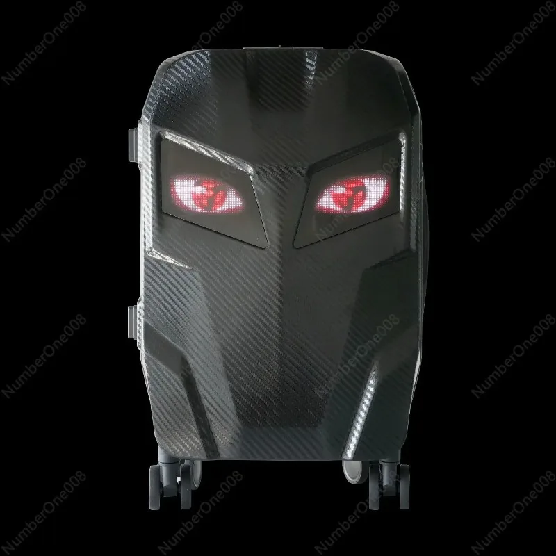 

Smart LED Light Up Suitcase with Bluetooth Expression, DIY Customizable Face Luggage, Carbon Fiber Texture Trolley Case