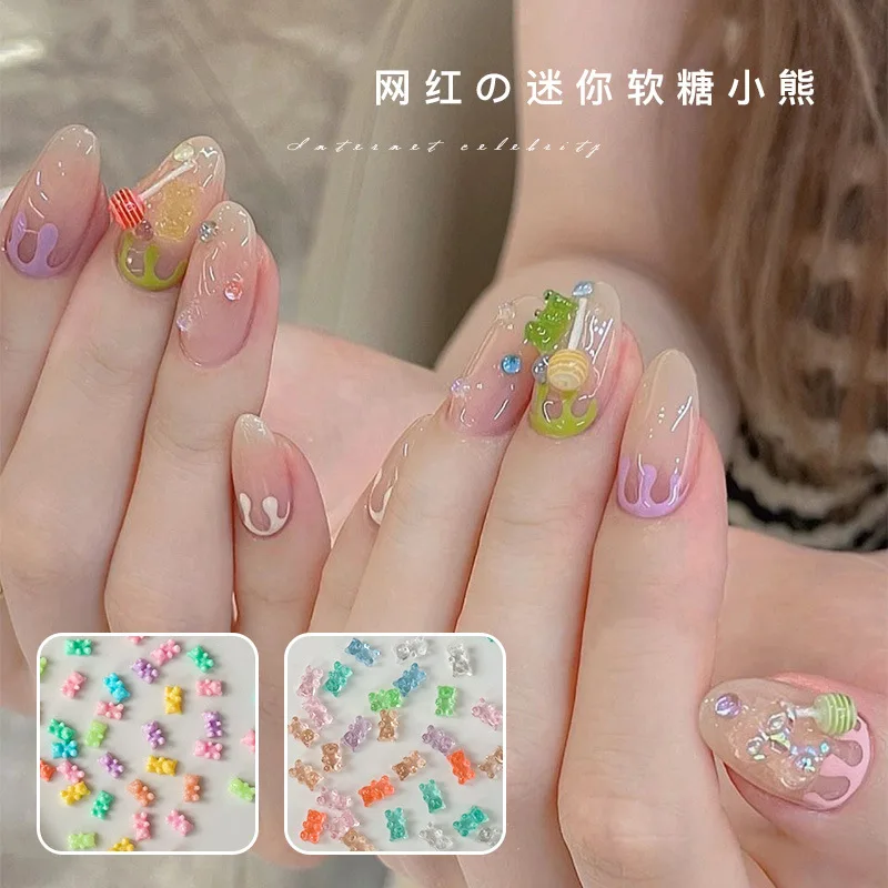 

50pcs Mini Bear Nail Art Charms Cute Mixed Colors Bear Jelly Resin 3D Rhinestone Nail Art Decora DIY Korean Manicure Accessories