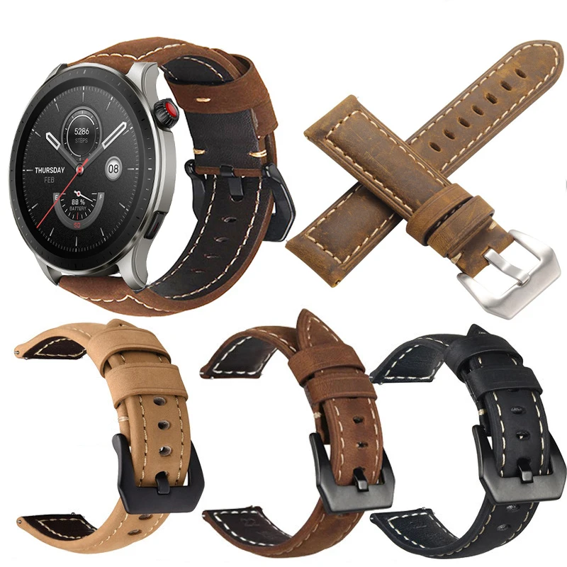 

Quick Release Leather Straps for Huami Amazfit GTR 4 3 2 GTR Mini Quality Genuine Retro Genuine Leather Watchband Accessories