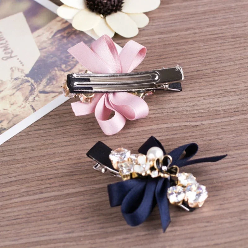 High-grade Adult Korean Luxury Crystal Rhinestone Flower Hairpins Ribbon Bow Clip Hair Clips for Girls Women Accessories Jewelry