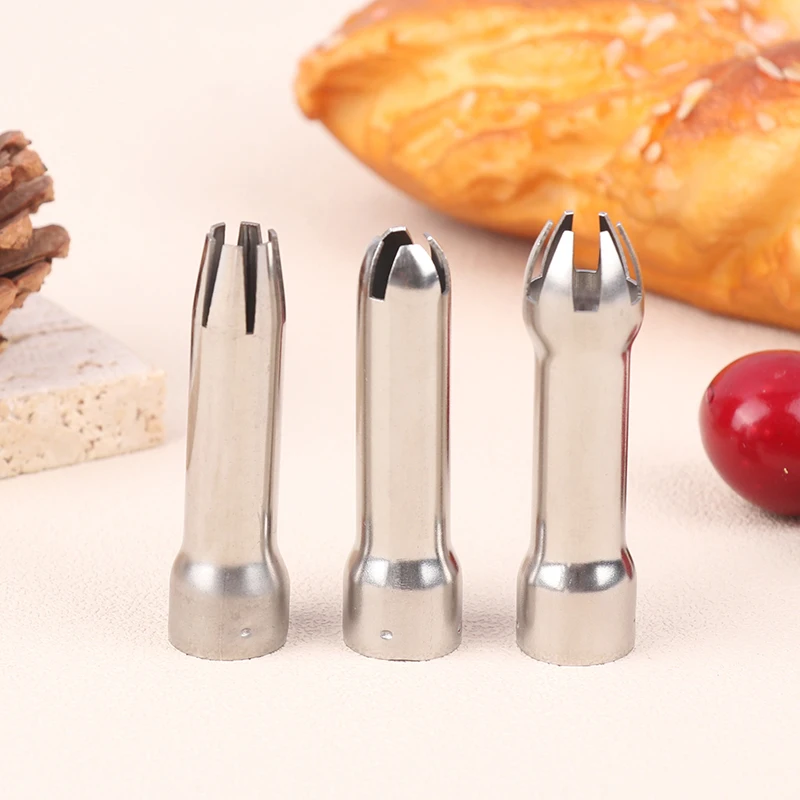 3Pcs/Set Stainless Steel Durable Safe Cream Nozzle Cake Decor Baking Nozzle DIY Cake Decorating Set Cream Dispenser-HMA5