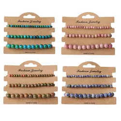 3pcs/set Natural Stone Beads Bracelet For Women Men 4 6 8 MM Lava Lava Rhodonite Quartzs Jewelry Bracelet Gift Fashion