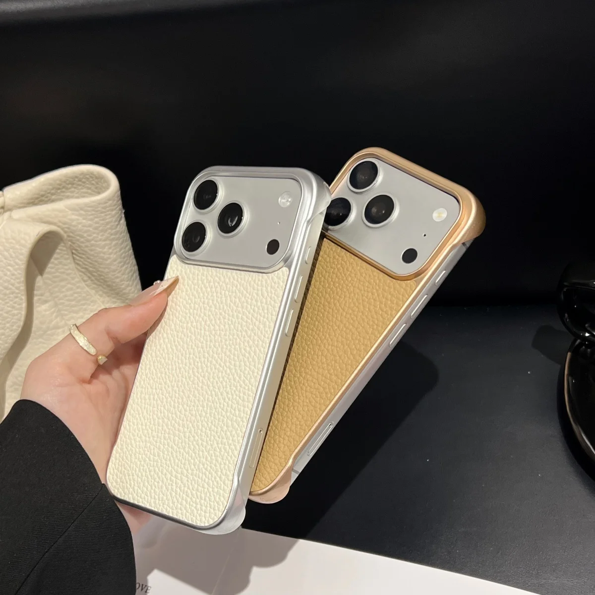 Ultra Thin Frameless Cooling Lychee Leather Texture Case For iPhone 17 16 15 14 13 12 Pro Max Shockproof Solid Color Phone Cover