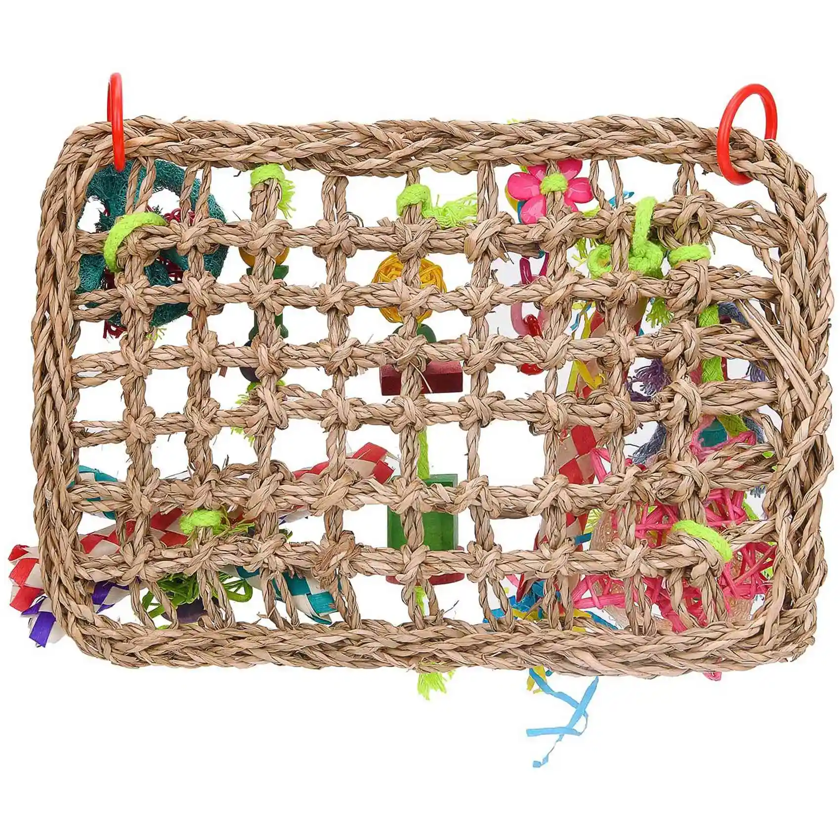 Hamaca de escalada tejida de algas comestibles naturales montada en la pared para masticar pájaros con juguetes-BEAU