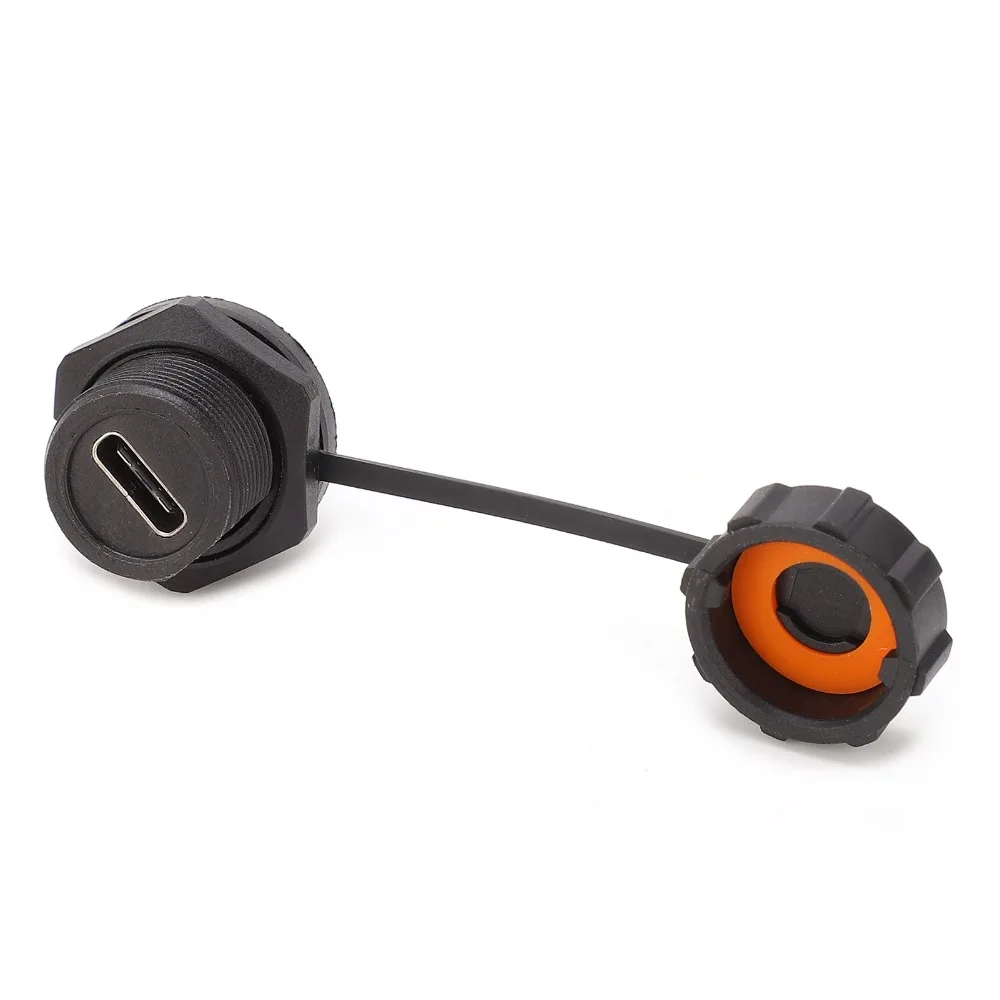 IP67 USB Panel Mount Connector with Dust Cover PA66 Plastic Type C Panel Durable High Working Frequency