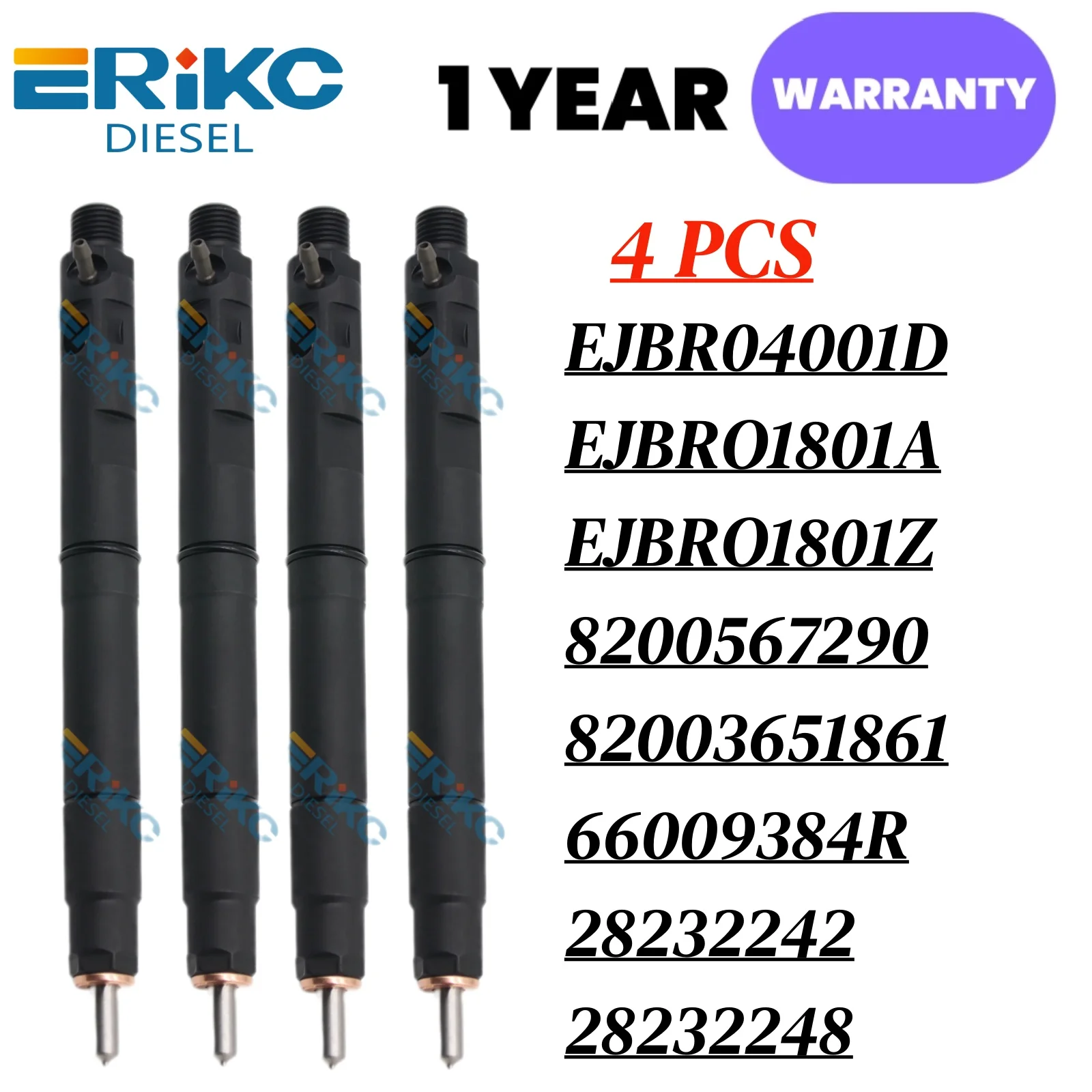 4PC EJBR04001D Assembly for Delphi EJBR01801A EJBR01801Z Fuel Injector Assembly for Renault Clio Kangoo Megane Scenic 1.5 DCi