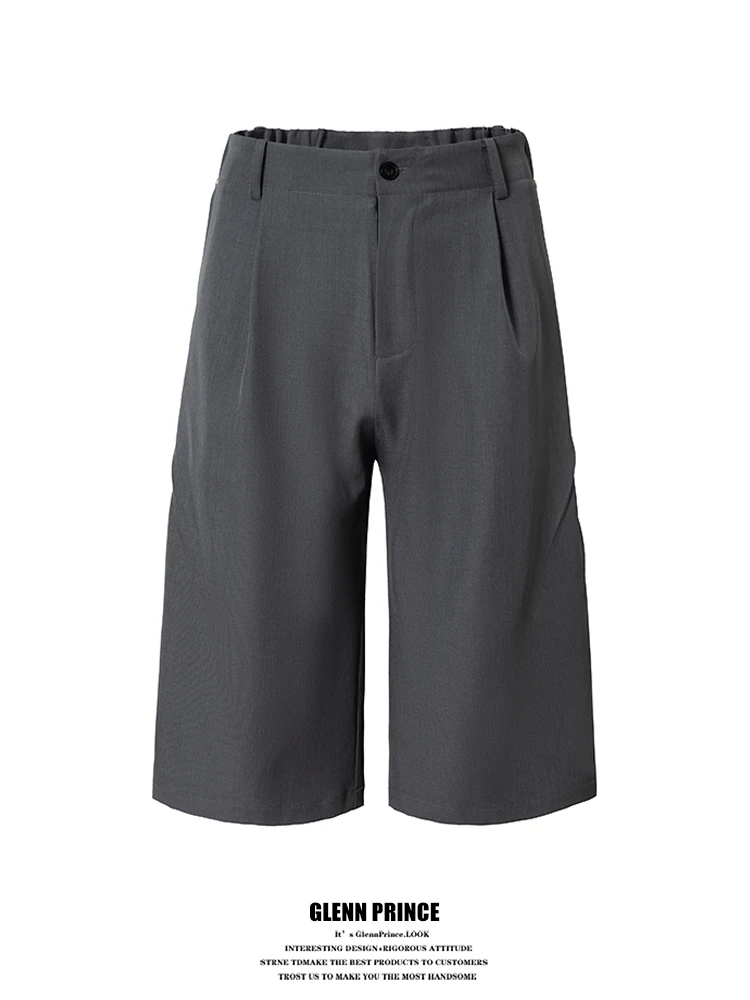 

American Retro Pure Color Men's Casual Pants Summer Vibe Commute Versatile Seven-Point Pants Youth ular Polyester Spandex