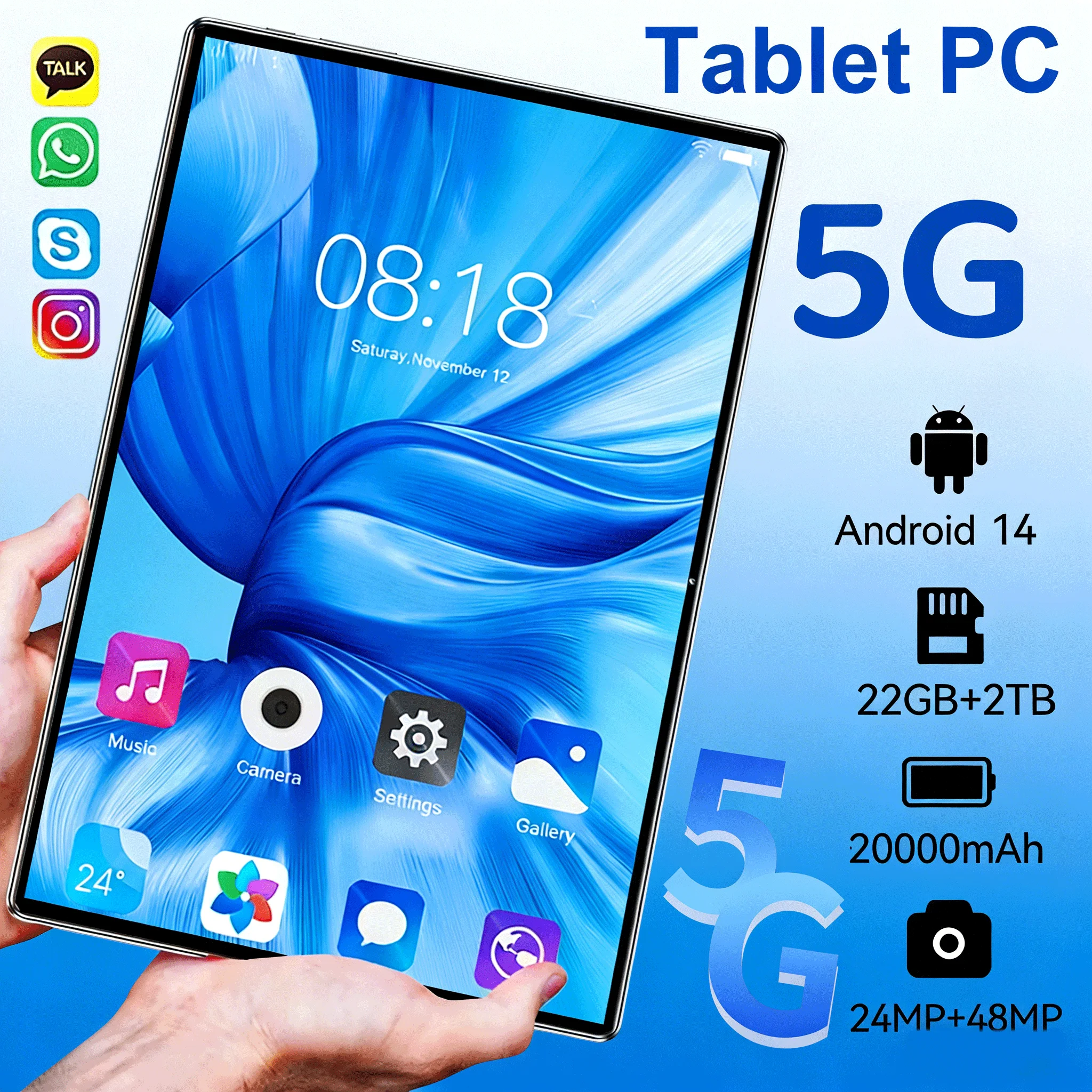 Nouvelle tablette 2026 Android 14 22 Go + 2 To 20000 mAh Pad 15 Pro Tablettes PC Originales 5G Double Carte SIM WIFI HD 4K Mi Tab