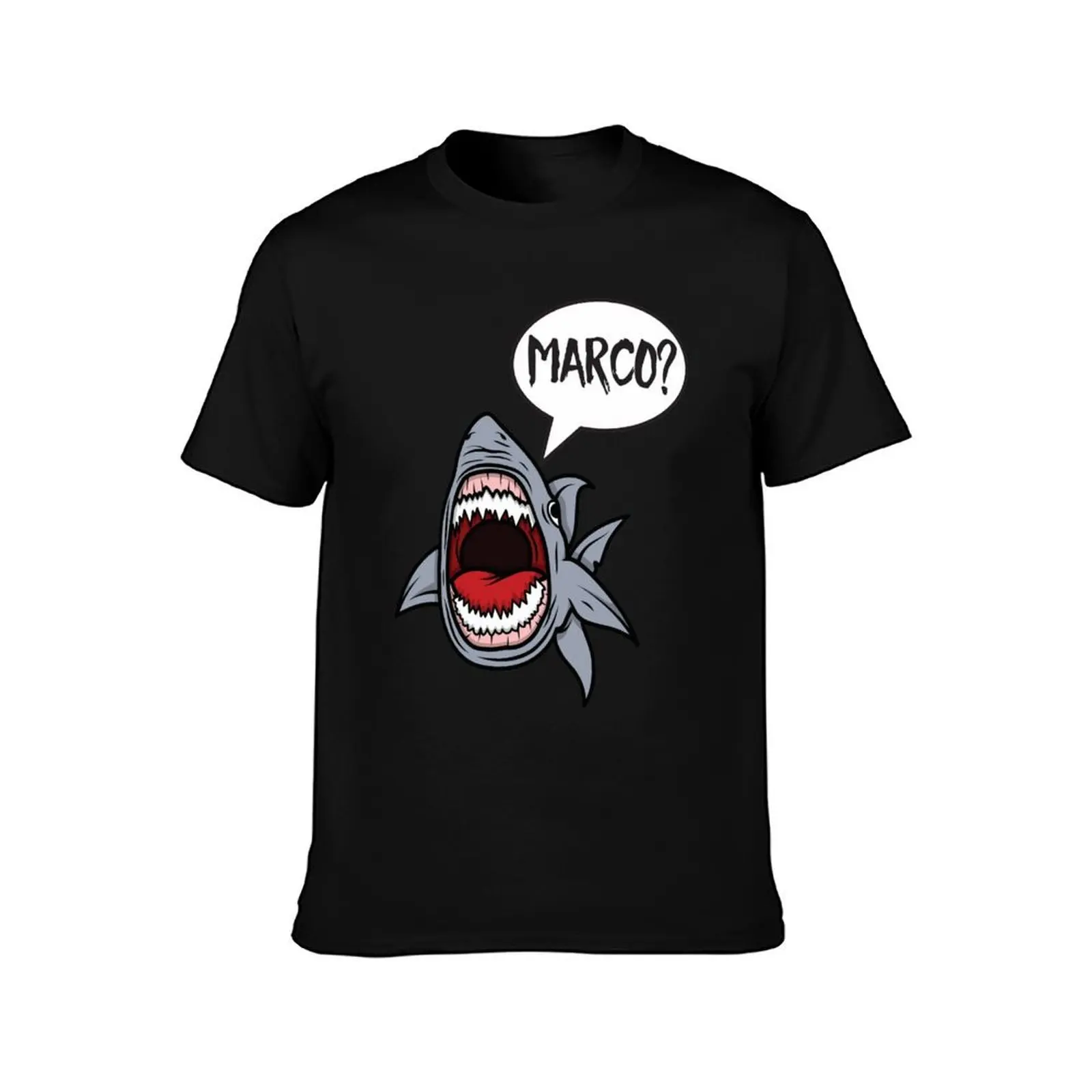 Hungry Shark Playing Marco Polo T-Shirt, Summer Casual Cotton Tee, Oversized Streetwear Tops, Vintage Graphic Print, 100% Cotton