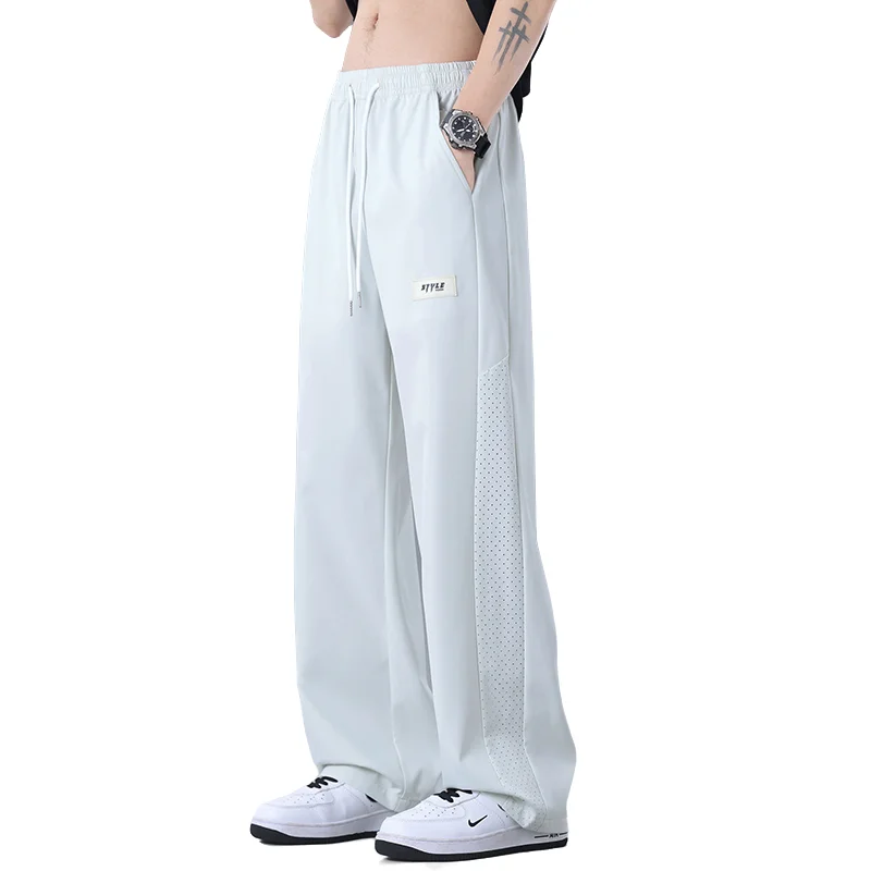 Men's Ice Silk Pants Summer Fashion Cool Breathable Quick Dry Laser Mesh Loose Straight Leg Casual Pants Daily Commute Sports