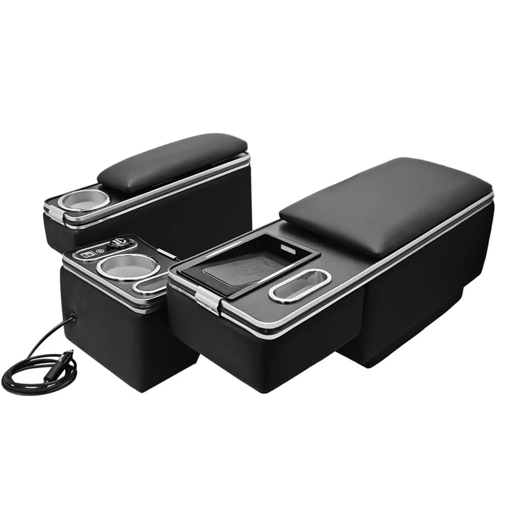 For Toyota Hiace 200 Series 3PCS Armrest Console Box Wireless Charging Storage Apartment Hiace 200 PU Armrest Box