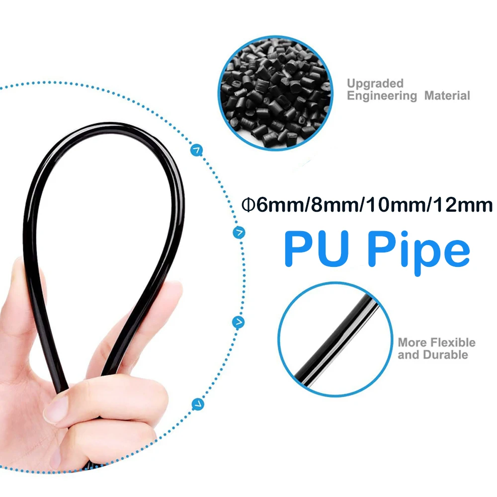 공기 튜브 공압 파이프 물 튜브 관개 호스, 투명 블랙 PU 가스 압축기, 10 m, 6mm, 8mm, 10mm, 12mm