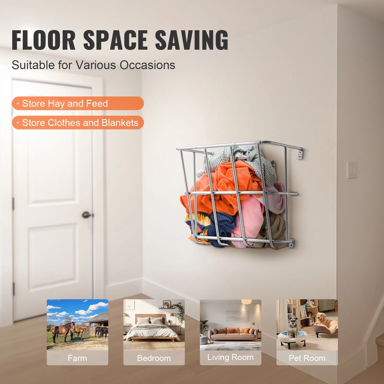 Livestock Hay Feeder 18.5 Gallons Wall Mounted Goat Hay Rack for Horses