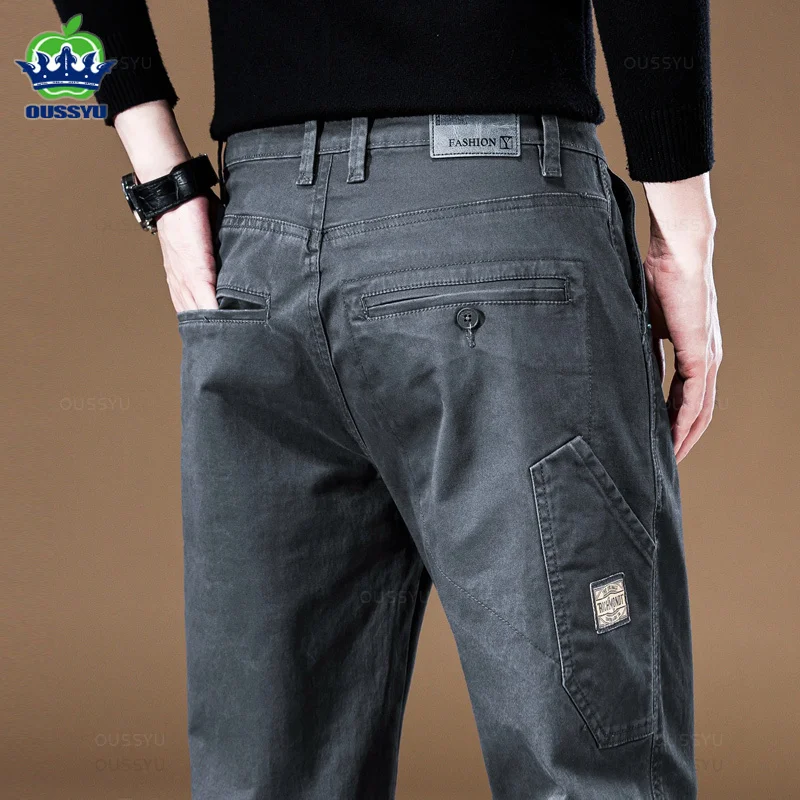 OUSSYU Brand Clothing 2024 New Men\'s Cargo Pants 97%Cotton Solid Color Work Wear Casual Pant Wide Korean Jogger Trousers Male