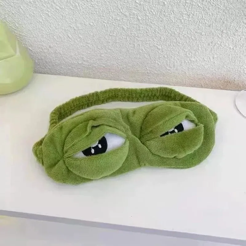 3D Sad Frog Sleep Eye Mask, Funny Pepe Frog Plush Eye Adjustable Light Blocking Mask for Travel Nap Office Gift
