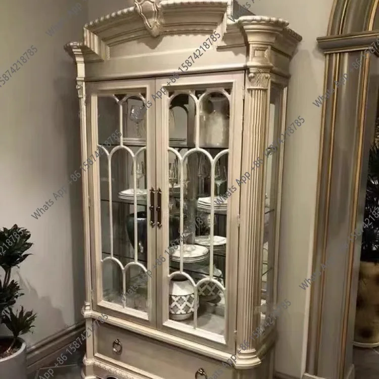 American all-solid wood wine cabinet two-door display cabinet living room with glass locker double-door high and low wine cabine