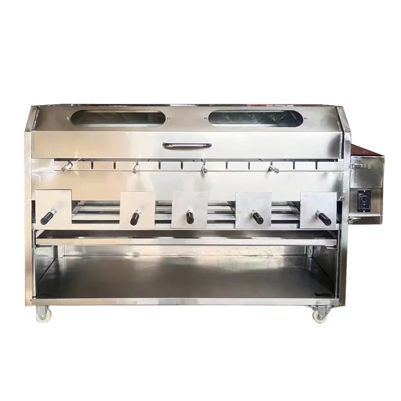 Máquina para asar conejos de acero inoxidable, conejos a la parrilla, tallos de cordero, chuletas de cordero, parrilla para peces a la parrilla, parrilla automática para puesto abatible