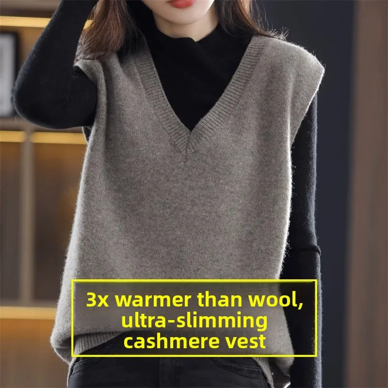 

Свободный женский вязаный свитер с v-образным вырезом, однотонная шерстяная верхняя одежда, универсальный повседневный свитер, весна 2024, мода